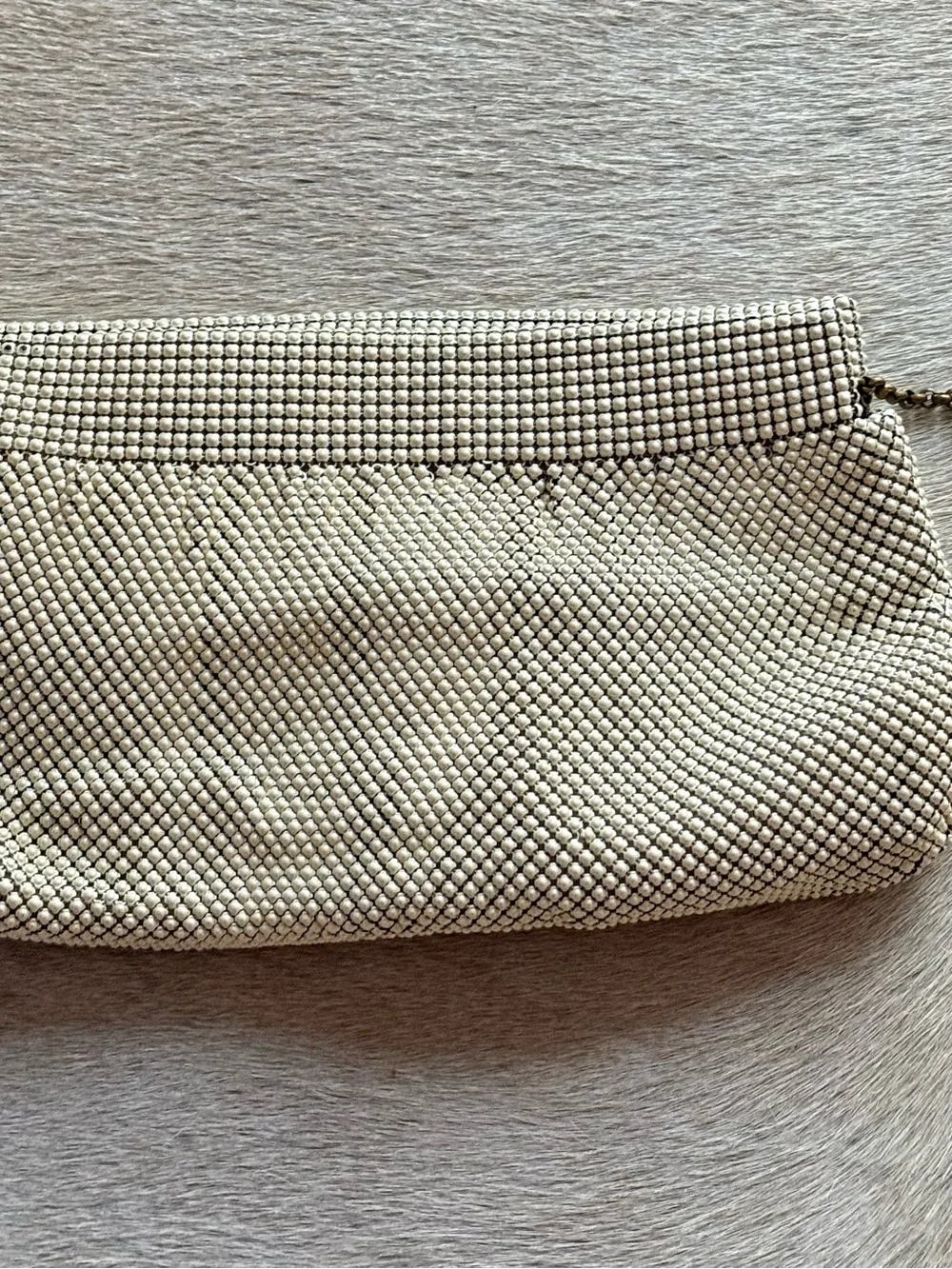 Whiting & Davis Ivory metal Wristlet Clutch with Decorative Ring